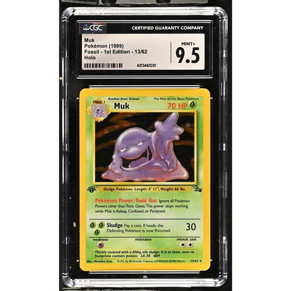 CGC 9.5 MINT+ Muk 1st Edition 13/62 Pokémon Fossil Holo Rare (PSA/BGS)